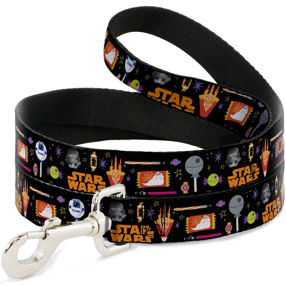Dog Leash - Star Wars Festive Candy Icons Collage Black/Multi Color - HT Animal Supply