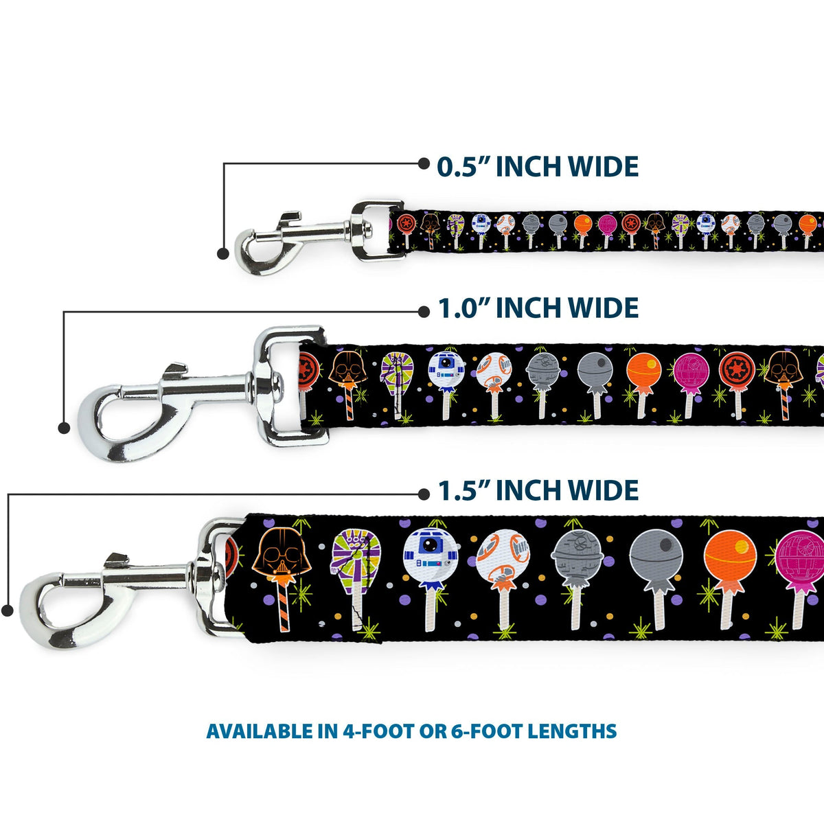 Dog Leash - Star Wars Festive Lollipop Icons Black/Multi Color 
