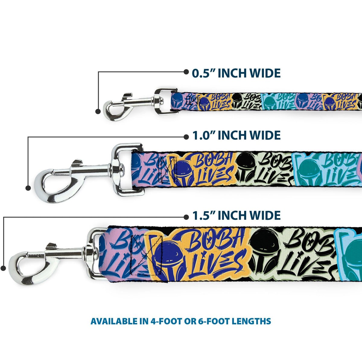 Dog Leash - Boba Fett BOBA LIVES Graffiti Stacked Multi Color - HT Animal Supply
