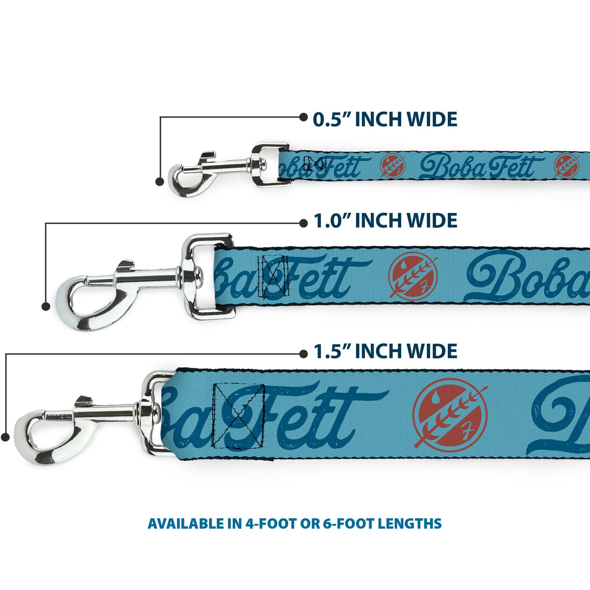 Dog Leash - Star Wars BOBA FETT Script and Logo Blues/Red 