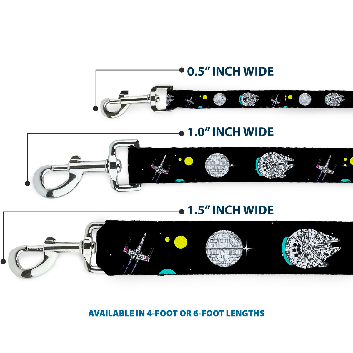 Dog Leash - Star Wars Death Star Millennium Falcon and X-Wing Fighter in Space Black