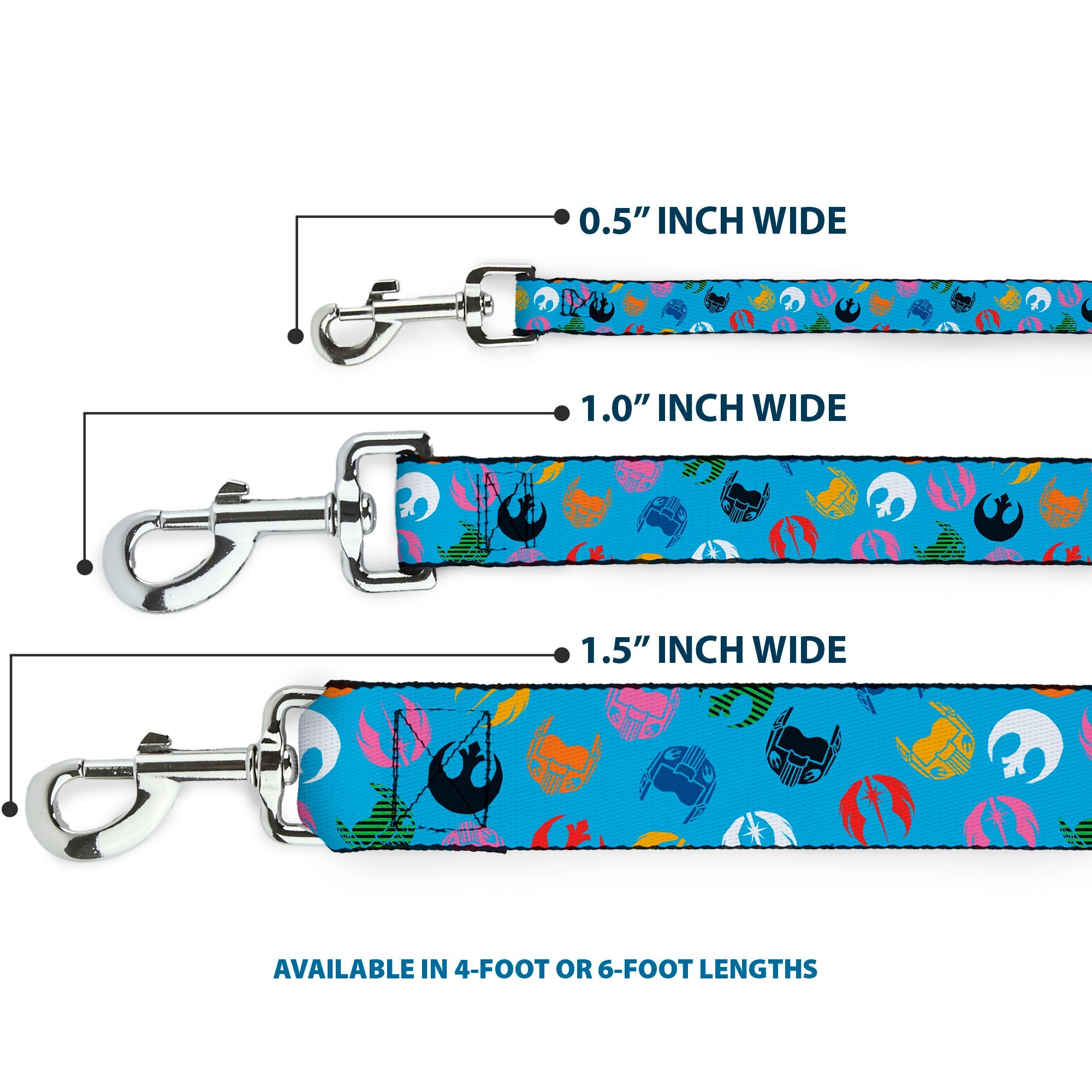 Dog Leash - Star Wars Jedi Order and Rebel Alliance Icons Scattered Blue/Multi Color - HT Animal Supply