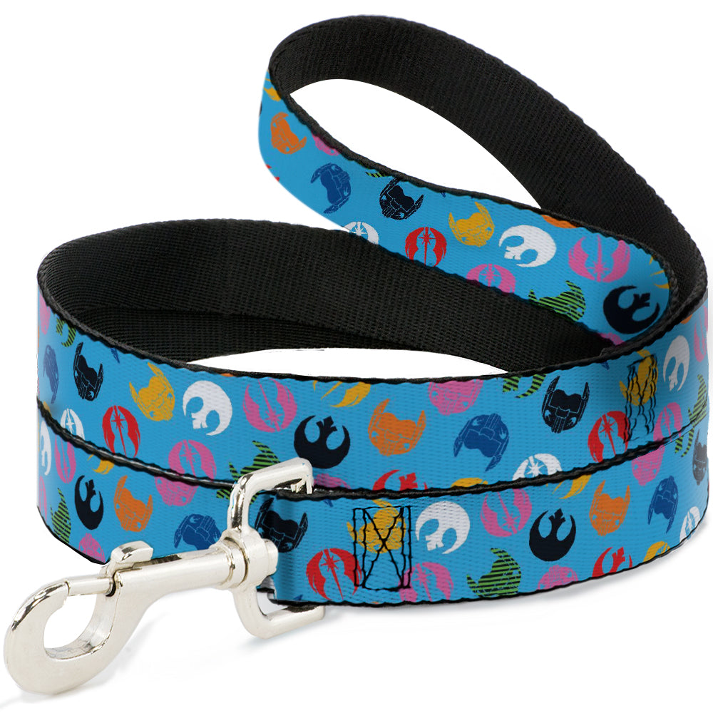 Dog Leash - Star Wars Jedi Order and Rebel Alliance Icons Scattered Blue/Multi Color - HT Animal Supply