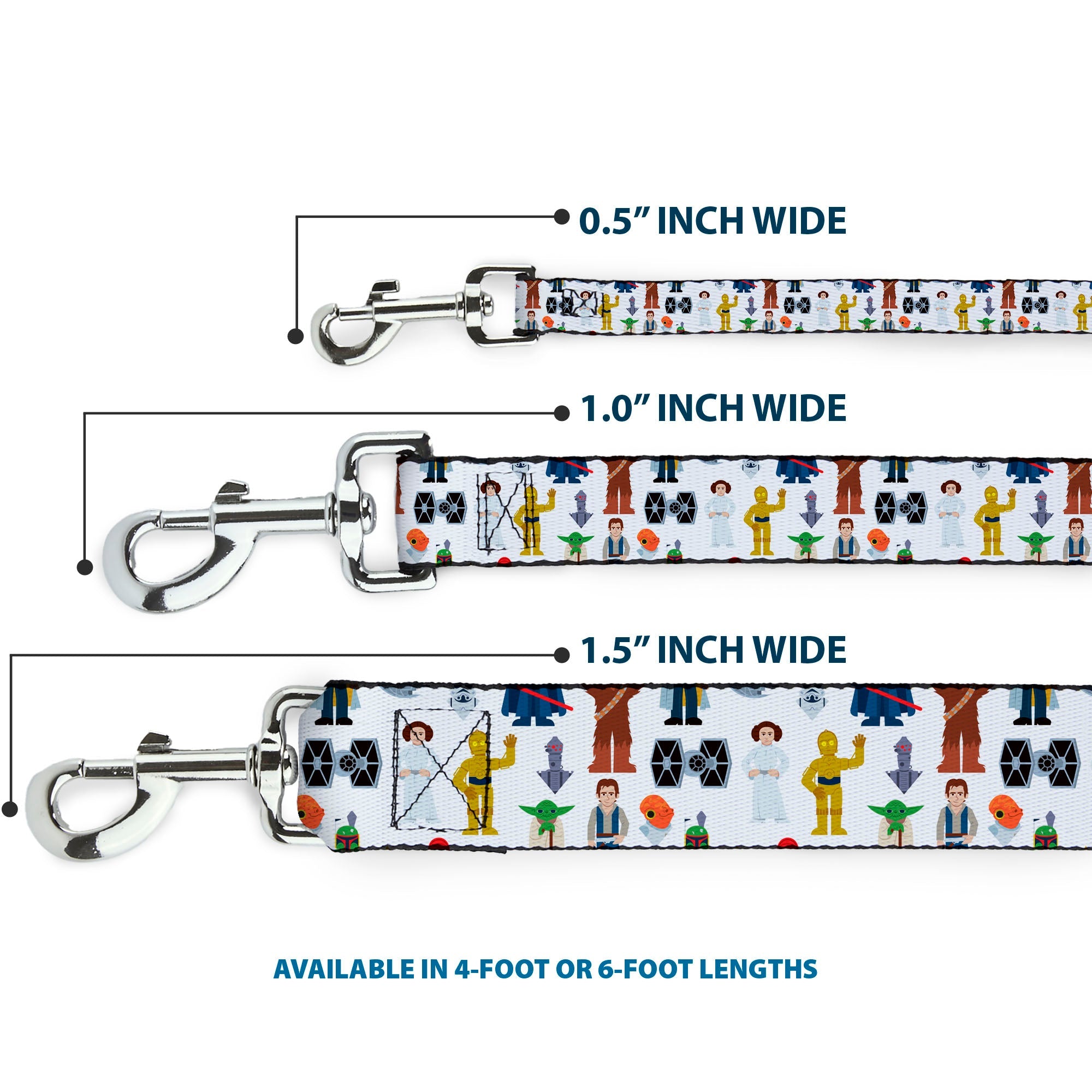 Dog Leash - Star Wars Classic Characters and Icons Collage White - HT Animal Supply