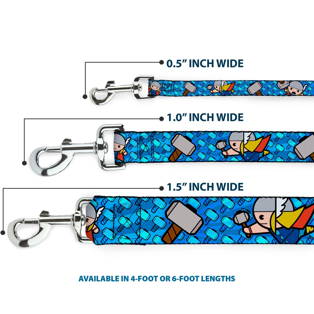 MARVEL UNIVERSE Dog Leash - Kawaii Thor Poses Hammer Monogram Blues 