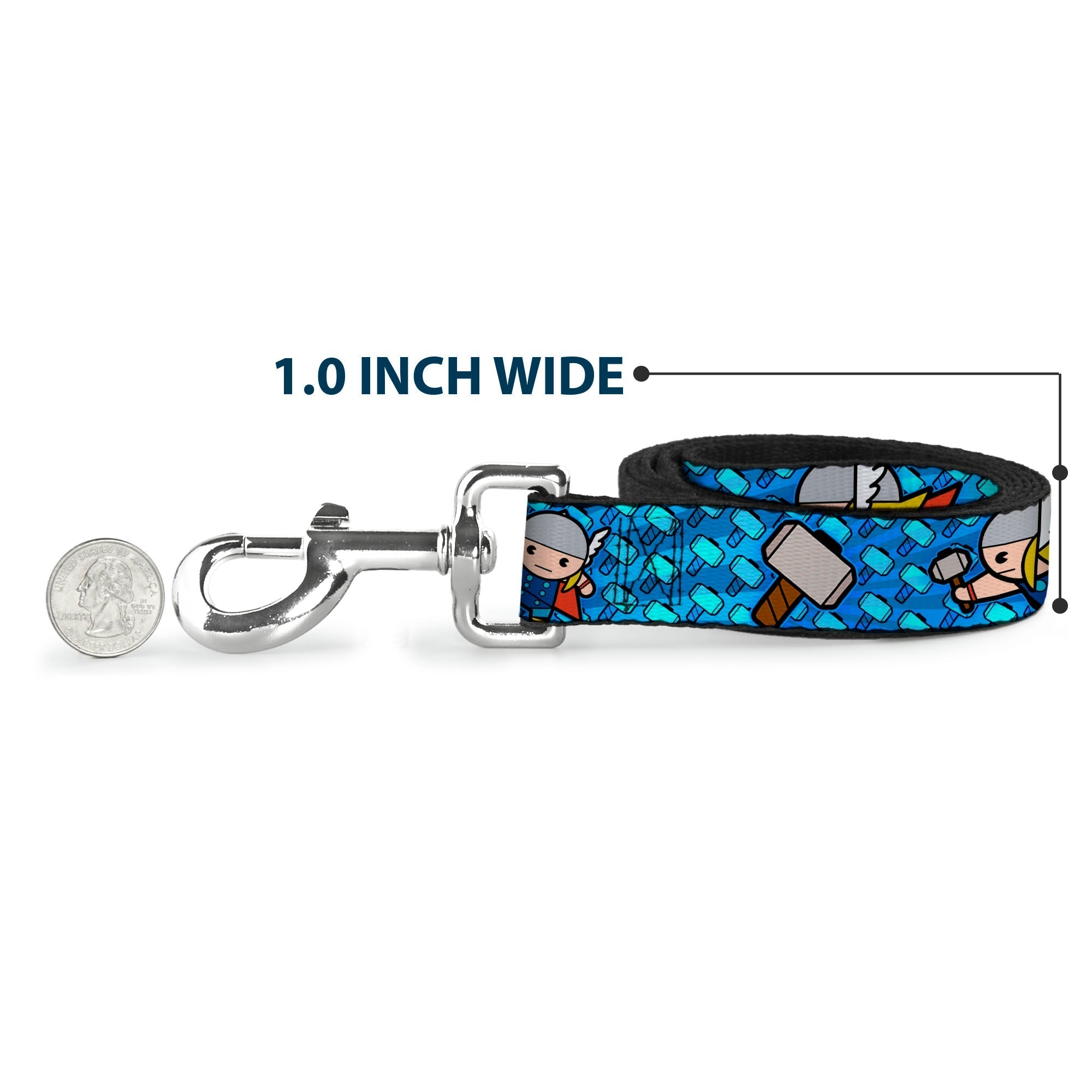 MARVEL UNIVERSE Dog Leash - Kawaii Thor Poses Hammer Monogram Blues 