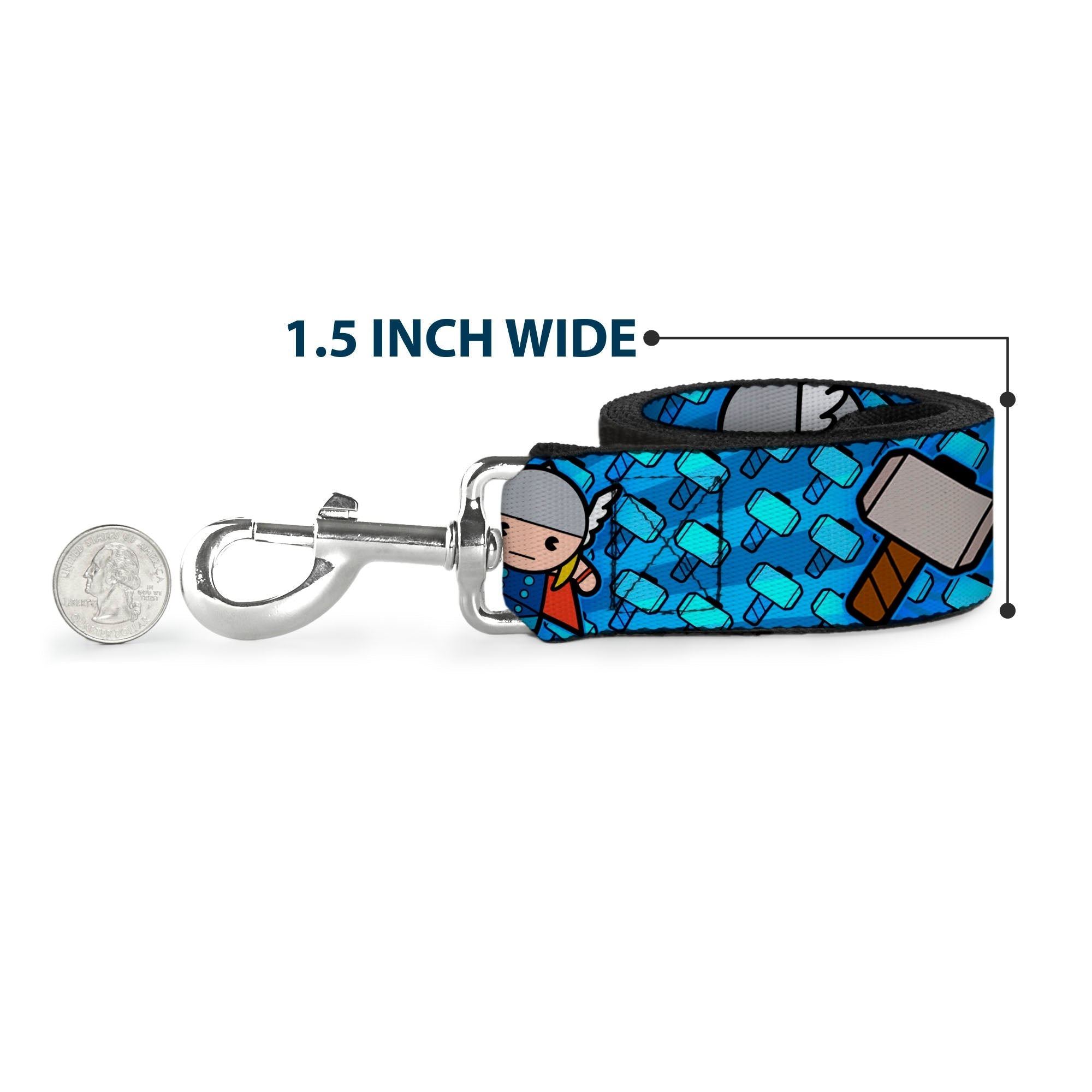 MARVEL UNIVERSE Dog Leash - Kawaii Thor Poses Hammer Monogram Blues 