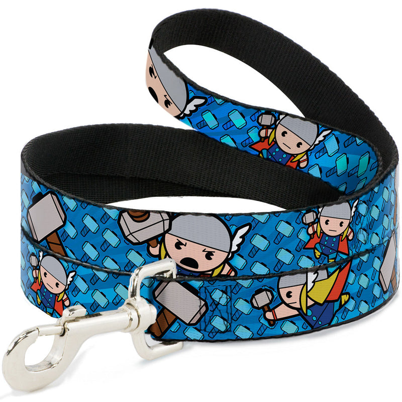 MARVEL UNIVERSE Dog Leash - Kawaii Thor Poses Hammer Monogram Blues 
