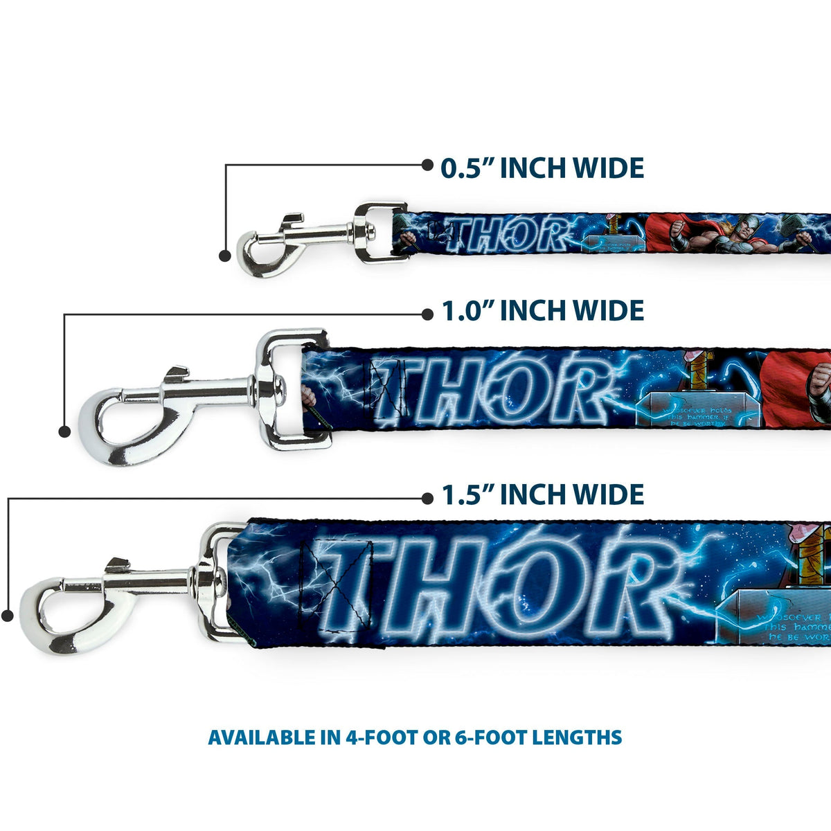 Dog Leash - Avengers THOR Hammer/Action Pose Galaxy Blues/White 
