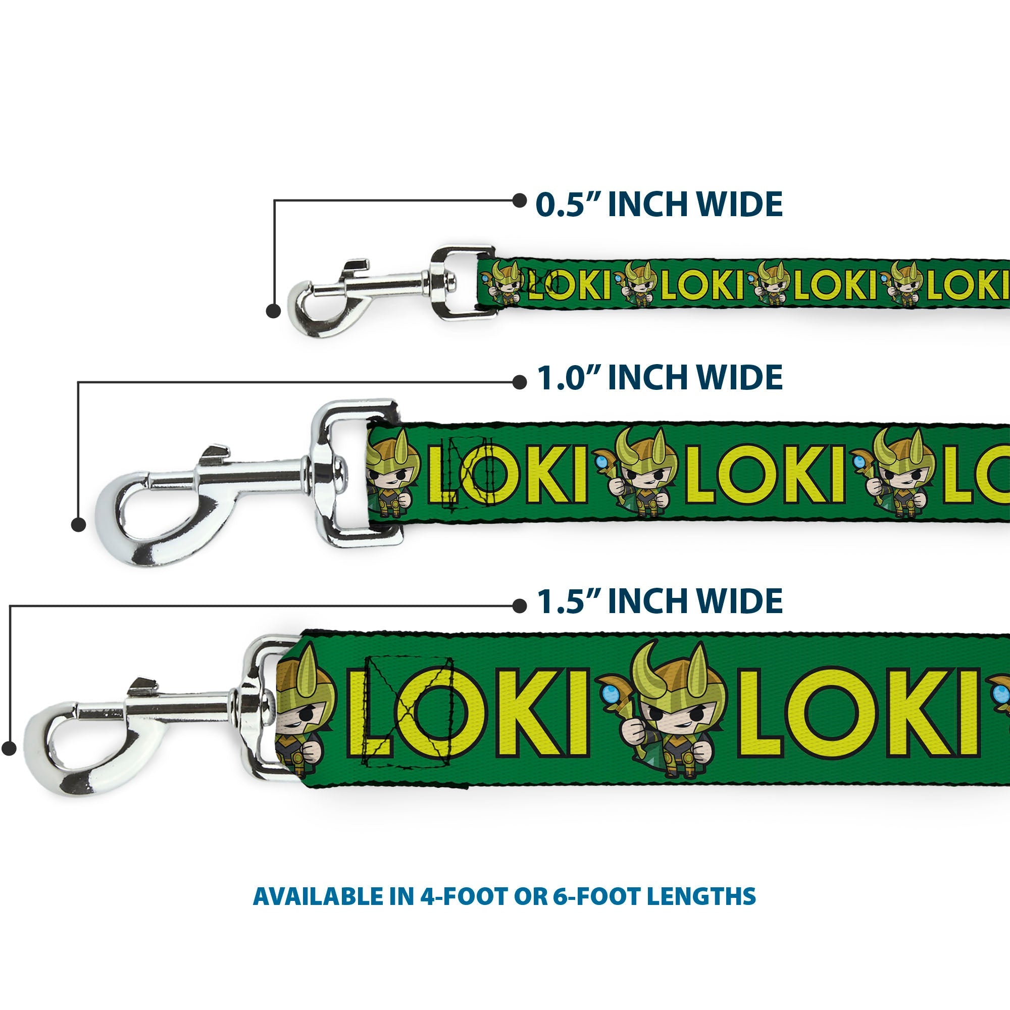Dog Leash - Kawaii LOKI Standing Pose/Text Green/Yellow - HT Animal Supply