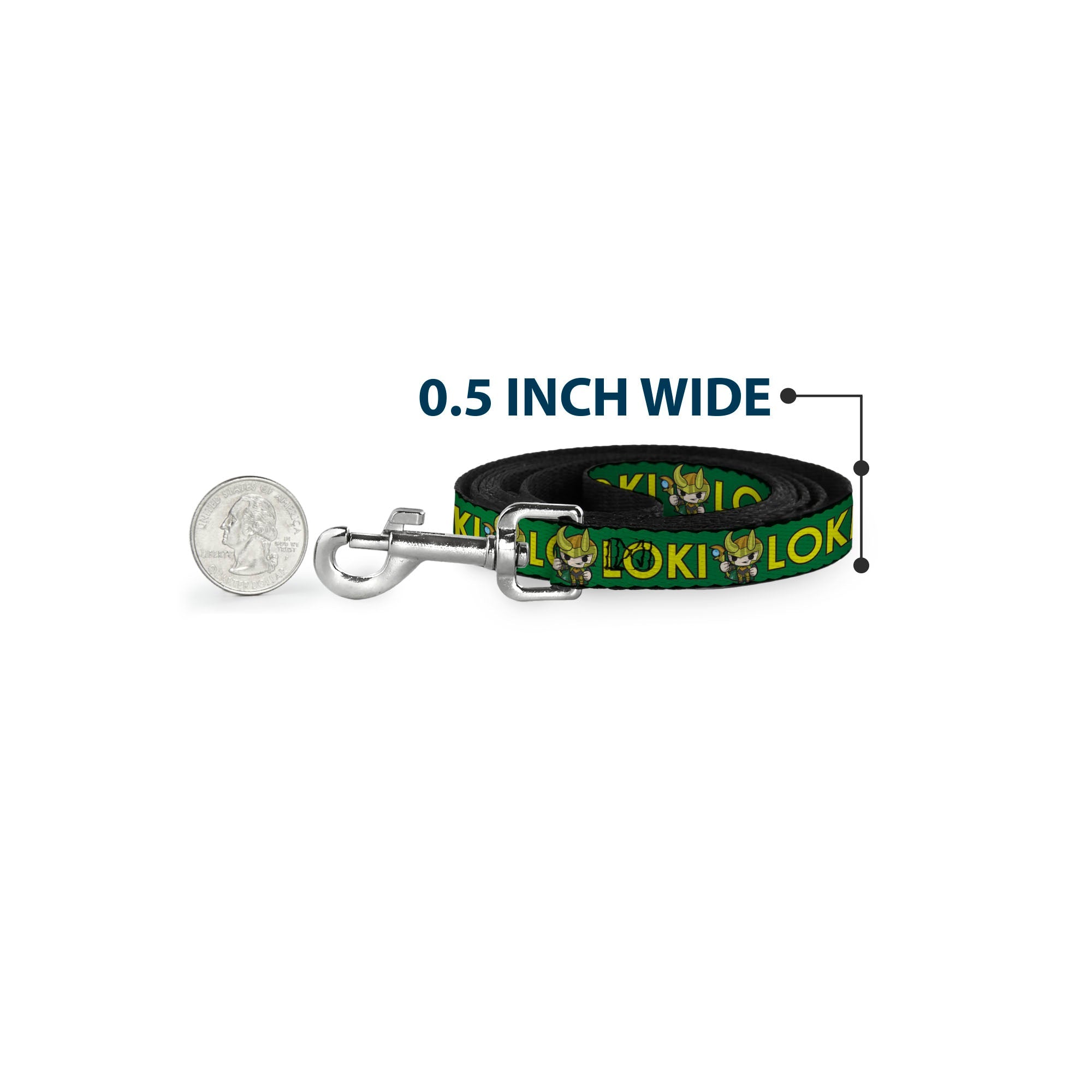 Dog Leash - Kawaii LOKI Standing Pose/Text Green/Yellow - HT Animal Supply