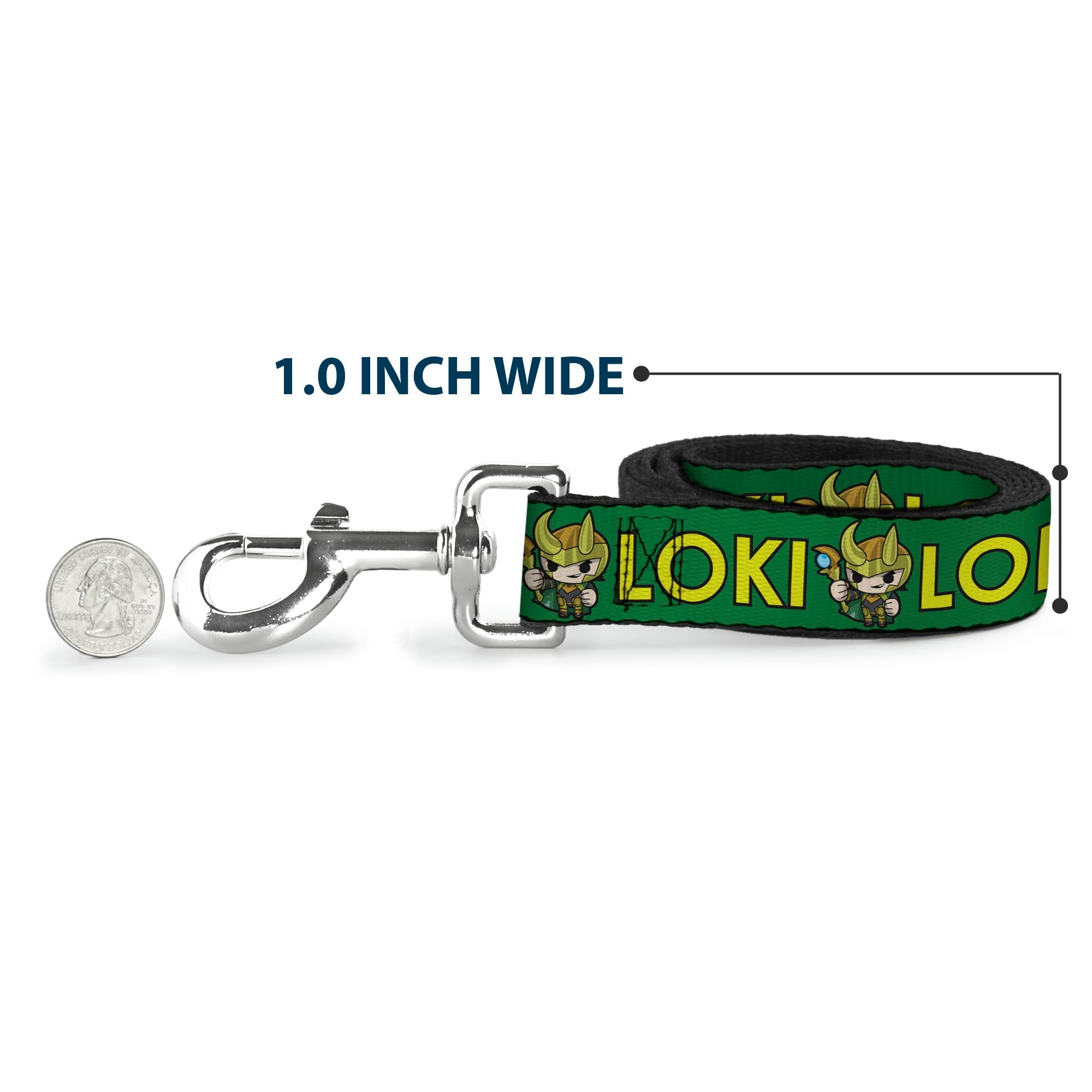 Dog Leash - Kawaii LOKI Standing Pose/Text Green/Yellow - HT Animal Supply