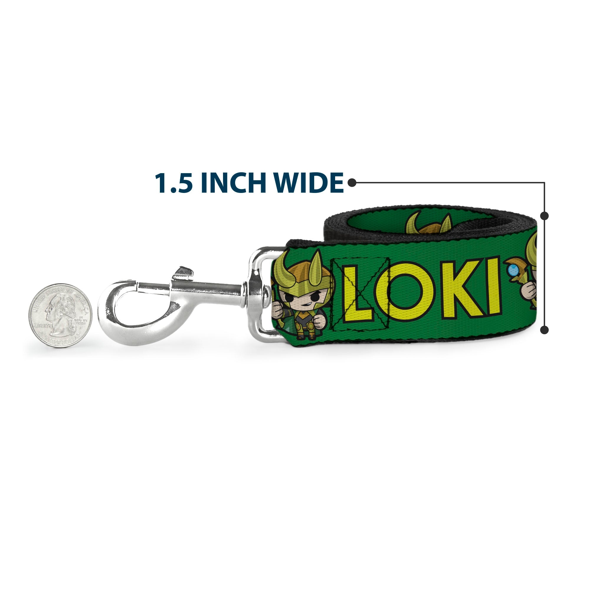 Dog Leash - Kawaii LOKI Standing Pose/Text Green/Yellow - HT Animal Supply