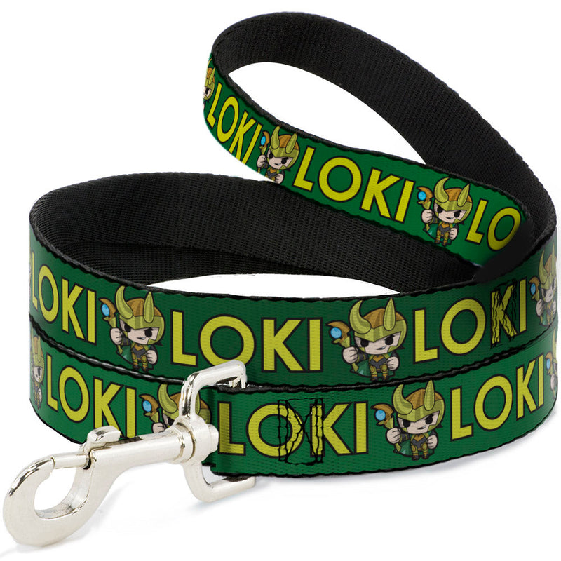 Dog Leash - Kawaii LOKI Standing Pose/Text Green/Yellow - HT Animal Supply