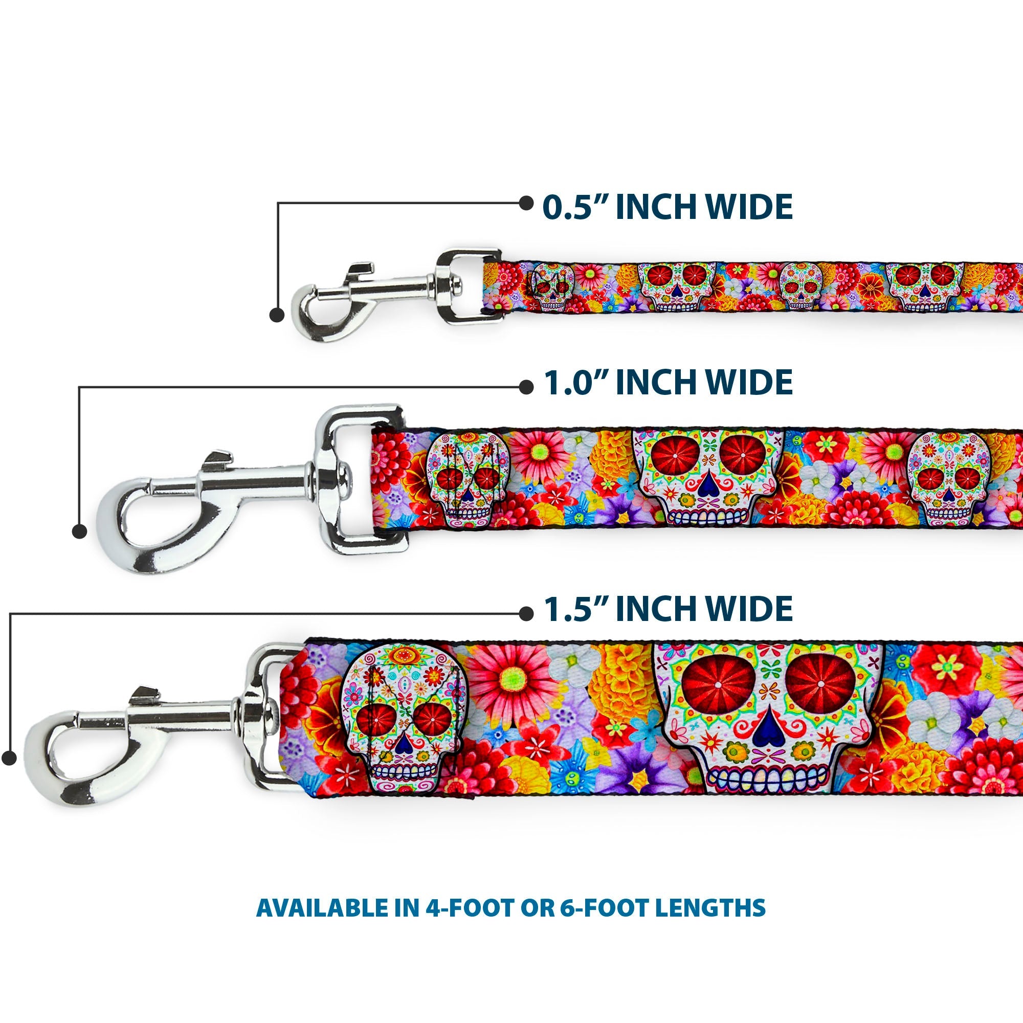Dog Leash - Sugar Skull Starburst White/Multi Color - HT Animal Supply