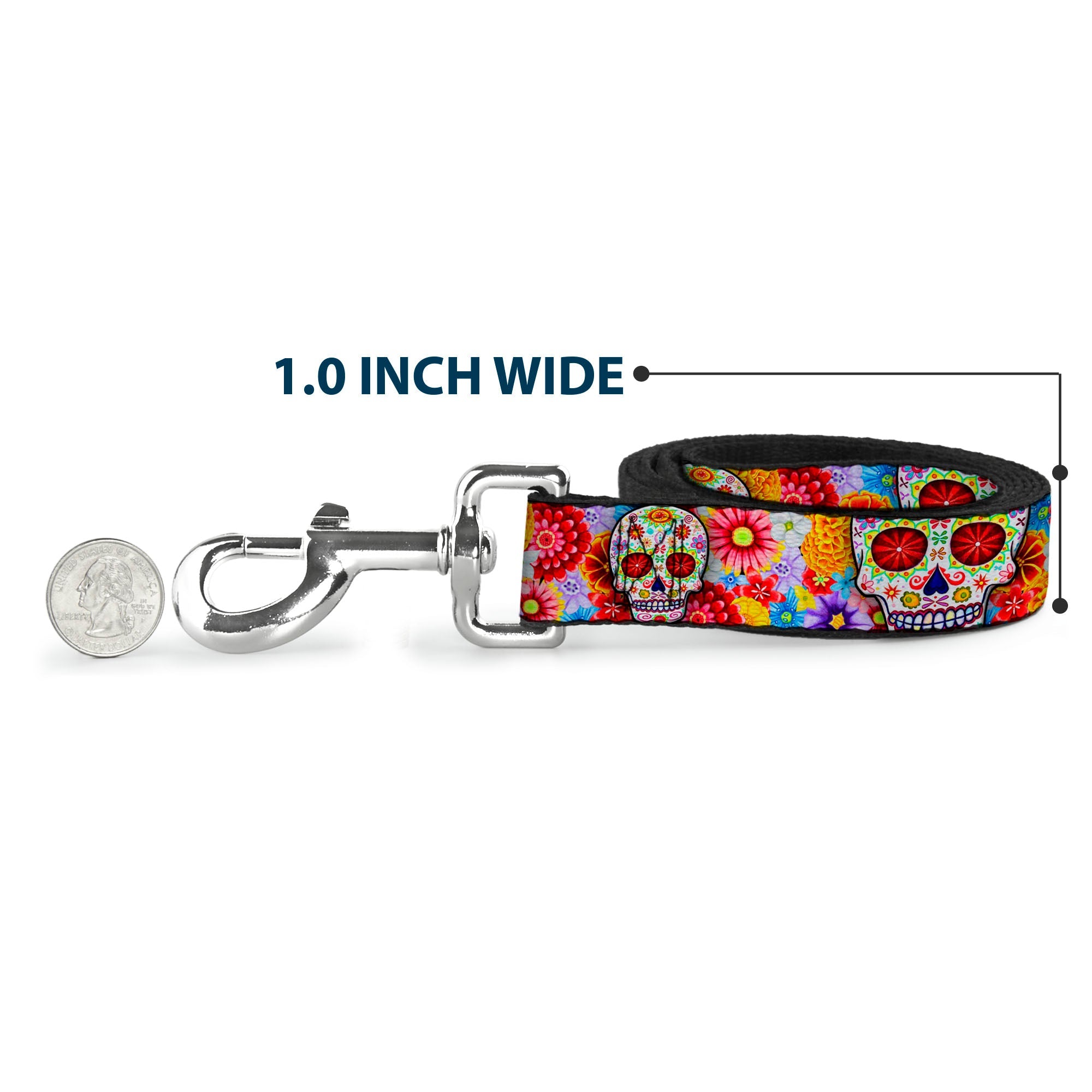 Dog Leash - Sugar Skull Starburst White/Multi Color - HT Animal Supply