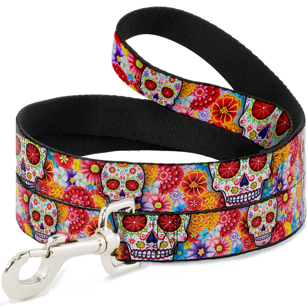 Dog Leash - Sugar Skull Starburst White/Multi Color - HT Animal Supply