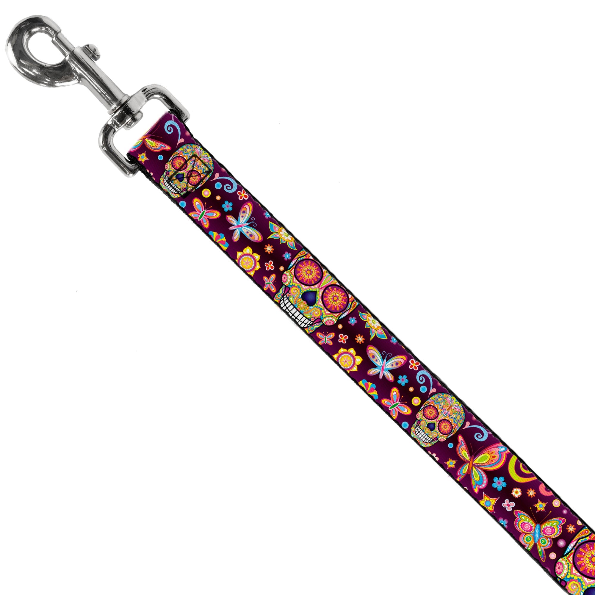 Dog Leash - Mariposa Calaveras/Butterflies/Flowers Burgundy/Multi Color - HT Animal Supply