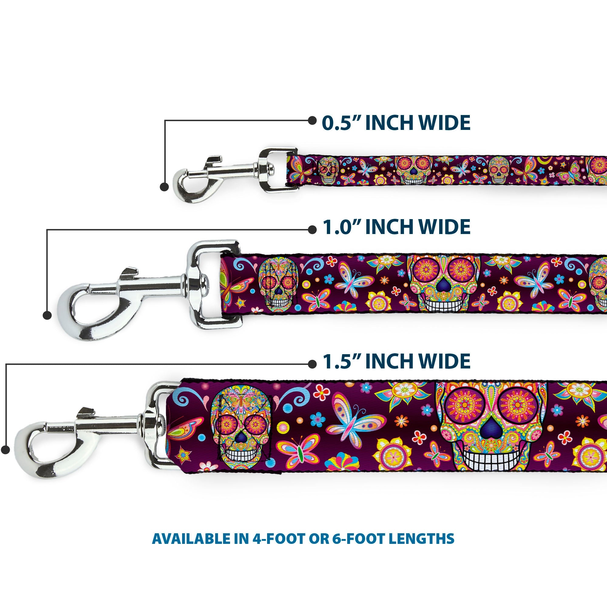 Dog Leash - Mariposa Calaveras/Butterflies/Flowers Burgundy/Multi Color - HT Animal Supply
