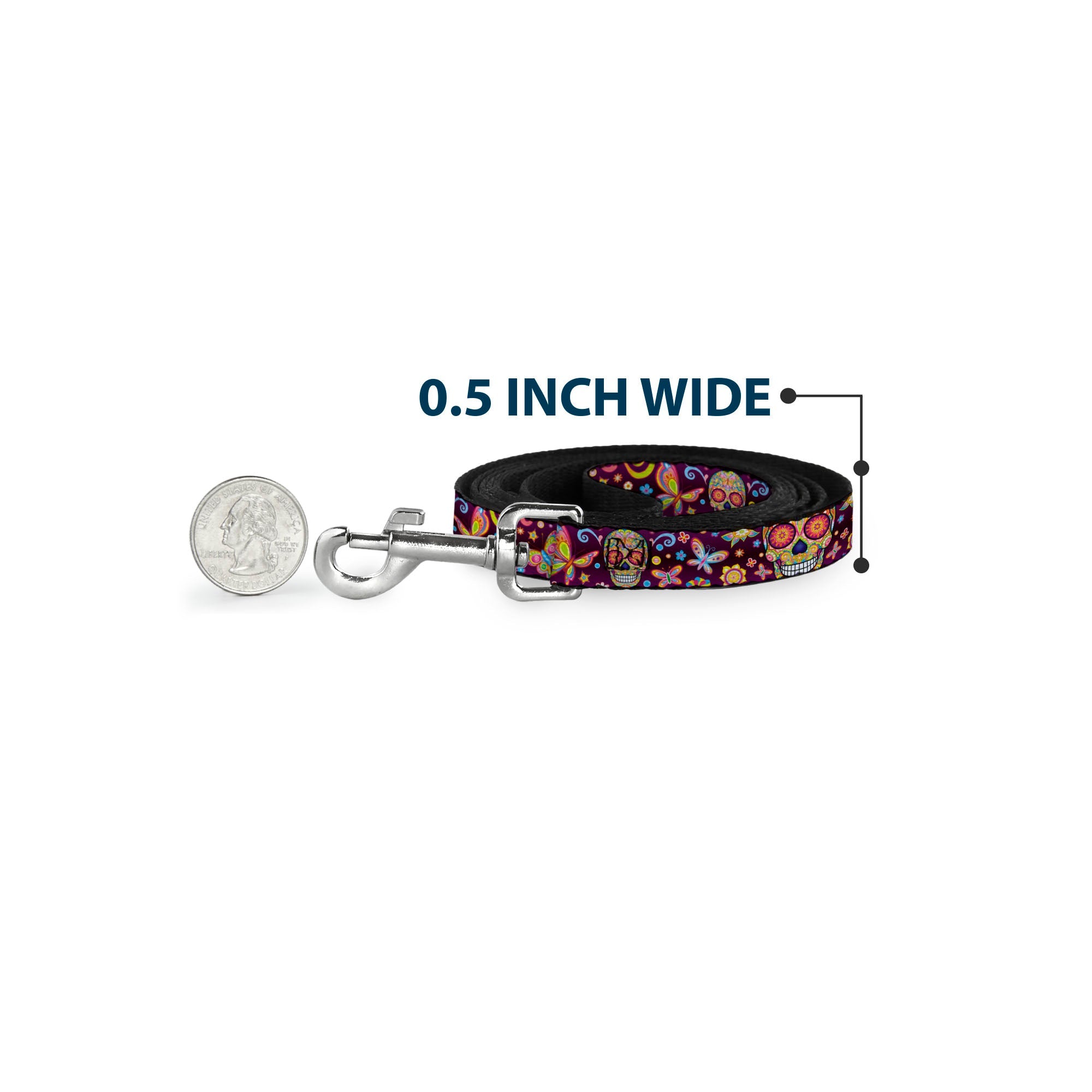 Dog Leash - Mariposa Calaveras/Butterflies/Flowers Burgundy/Multi Color - HT Animal Supply