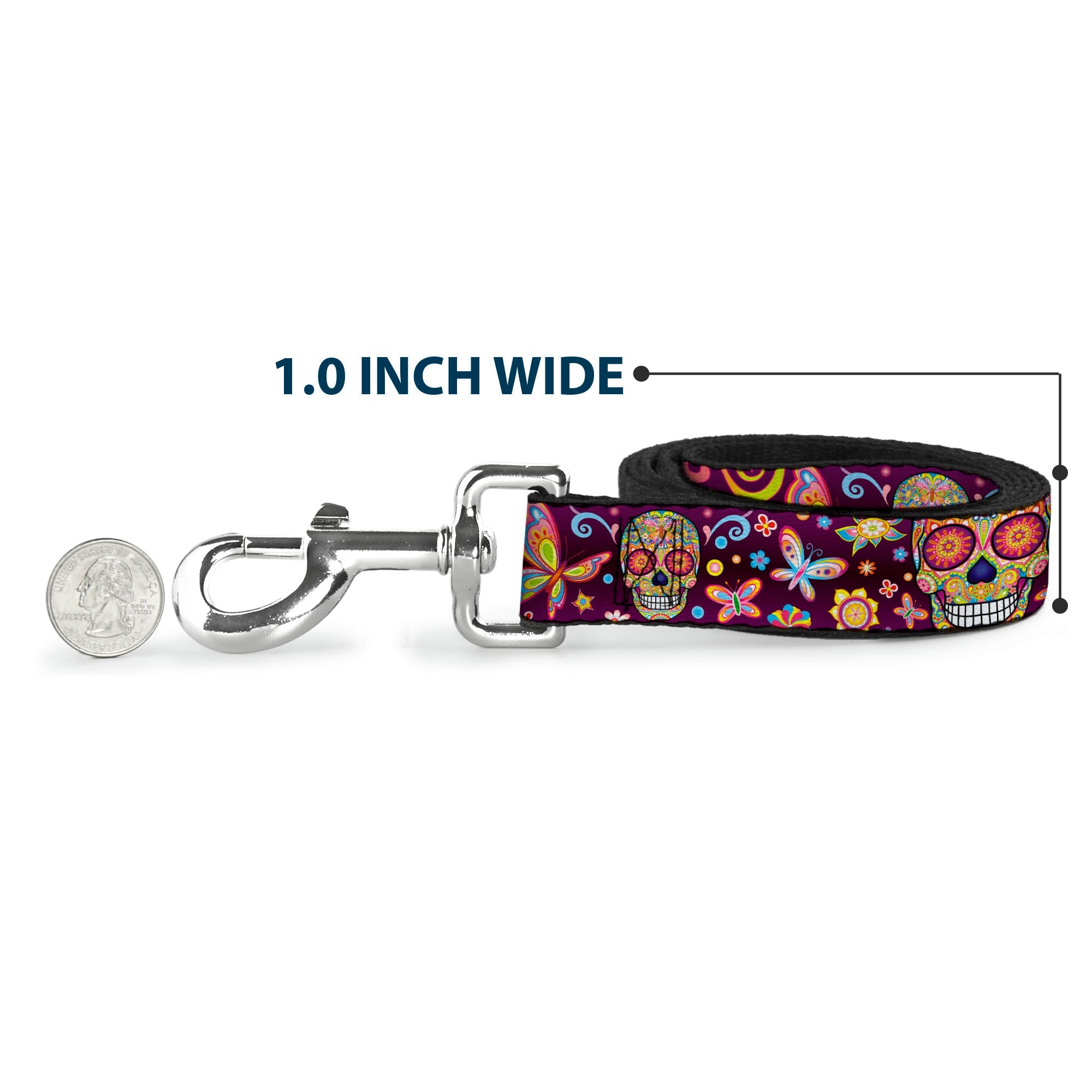 Dog Leash - Mariposa Calaveras/Butterflies/Flowers Burgundy/Multi Color - HT Animal Supply