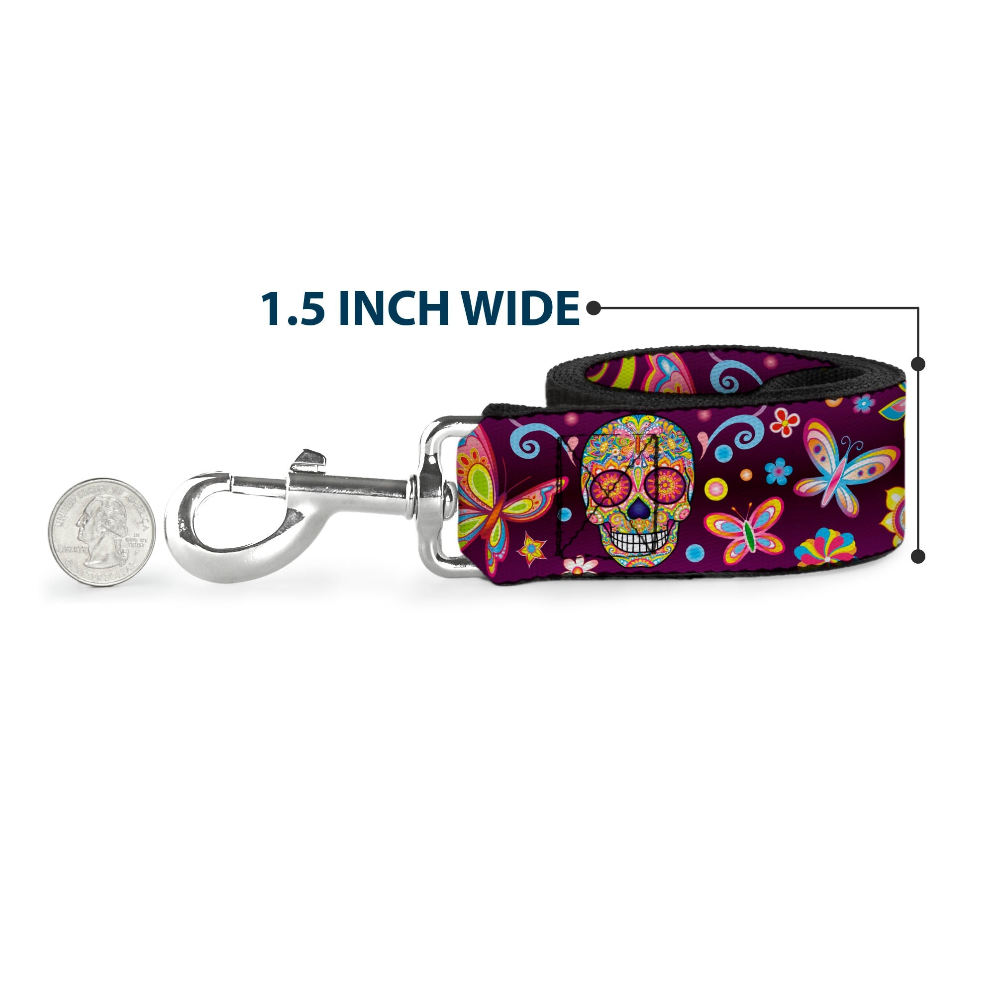 Dog Leash - Mariposa Calaveras/Butterflies/Flowers Burgundy/Multi Color - HT Animal Supply