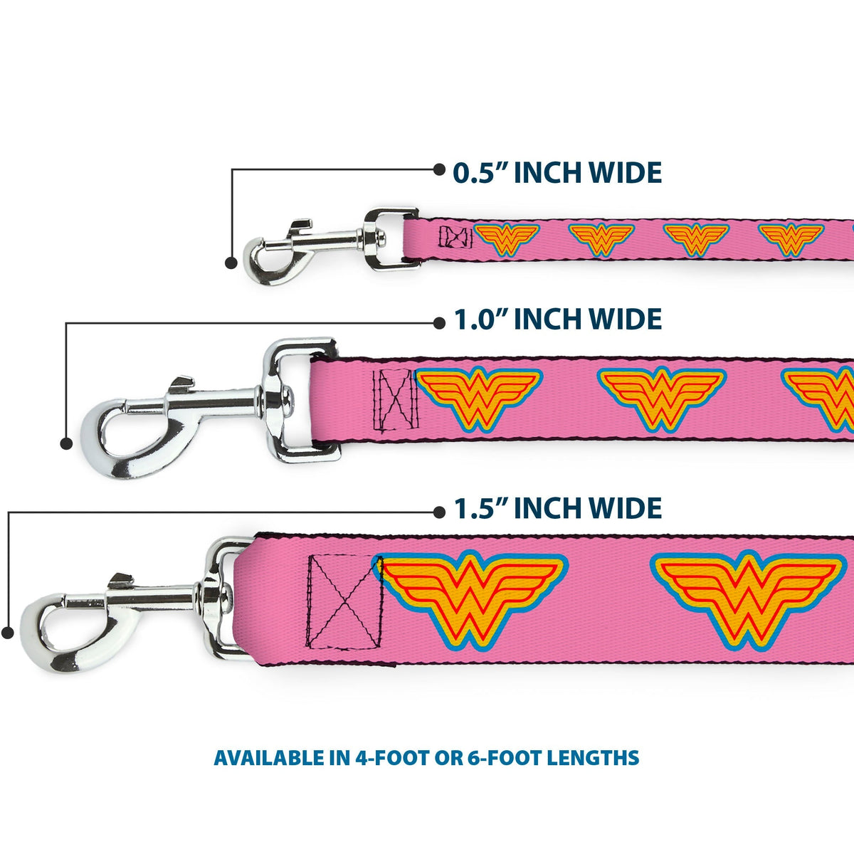 Dog Leash - Wonder Woman Logo Pink/Blue/Yellow/Pink 