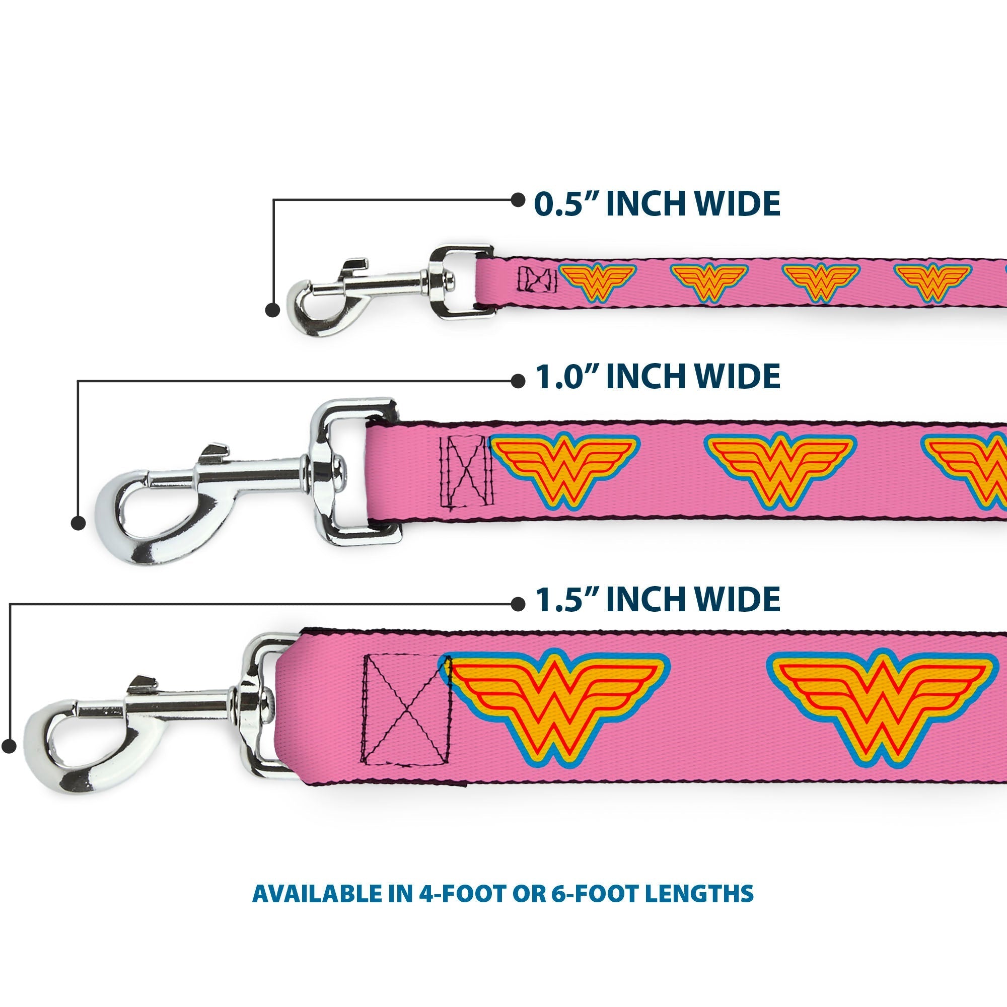Dog Leash - Wonder Woman Logo Pink/Blue/Yellow/Pink 