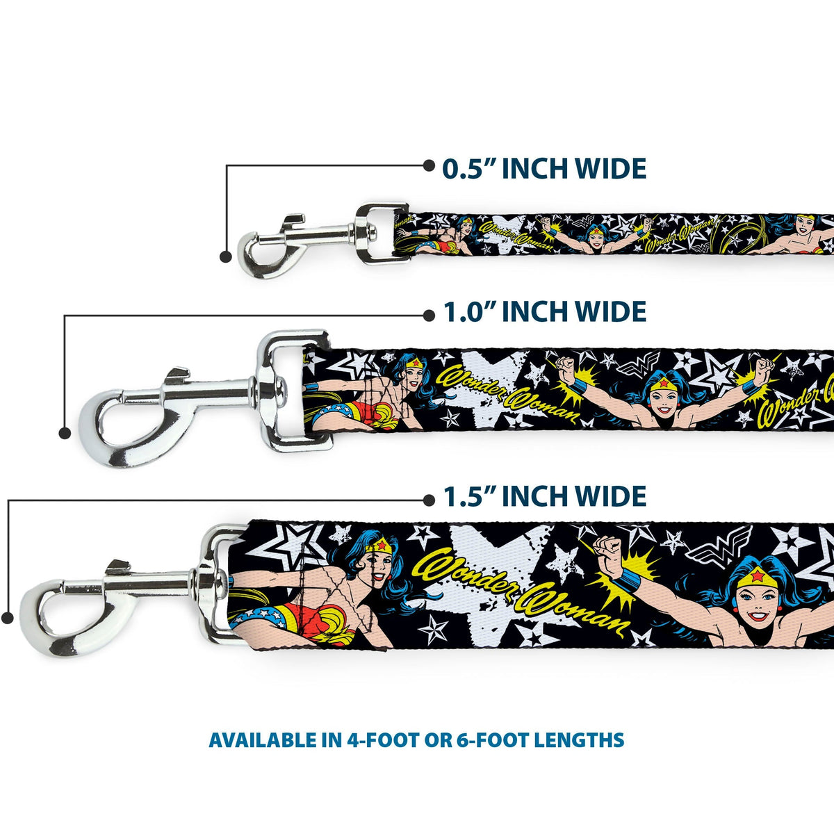 Dog Leash - Wonder Woman/StarsÃÂ Black/White 