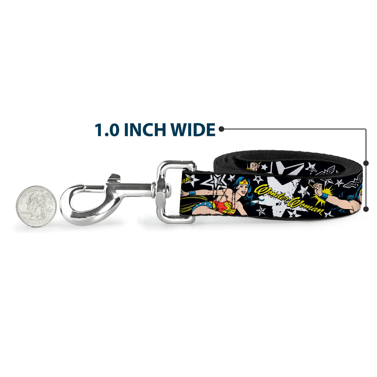 Dog Leash - Wonder Woman/StarsÃÂ Black/White 