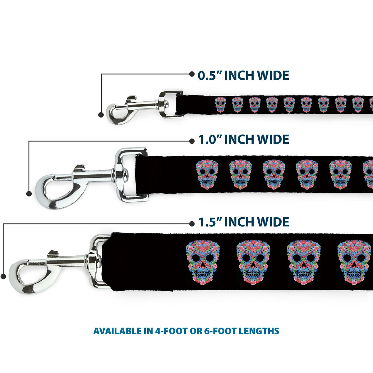 Dog Leash - Wonder Woman Floral Skull Black/Multi Pastel 