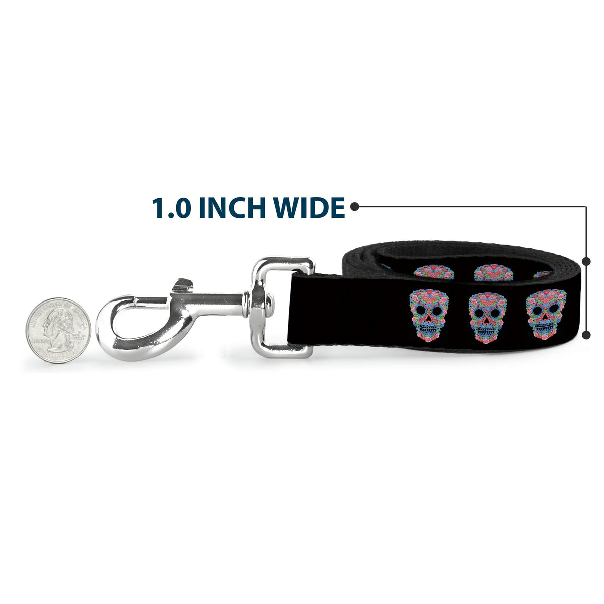 Dog Leash - Wonder Woman Floral Skull Black/Multi Pastel 