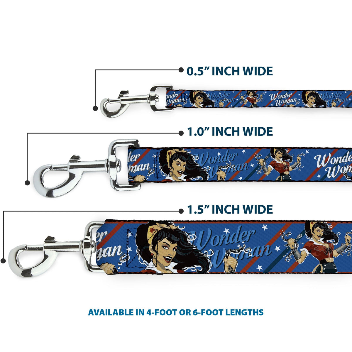 Dog Leash - WONDER WOMAN/Bombshell Pose Blue/Red/White 