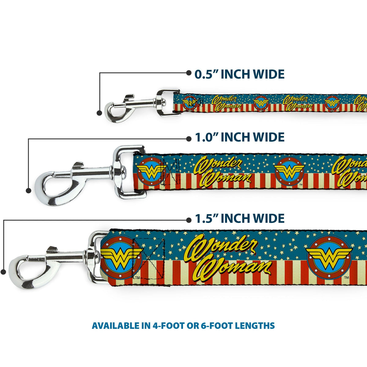 Dog Leash - WONDER WOMAN/Logo Americana Red/White/Blue/Yellow 