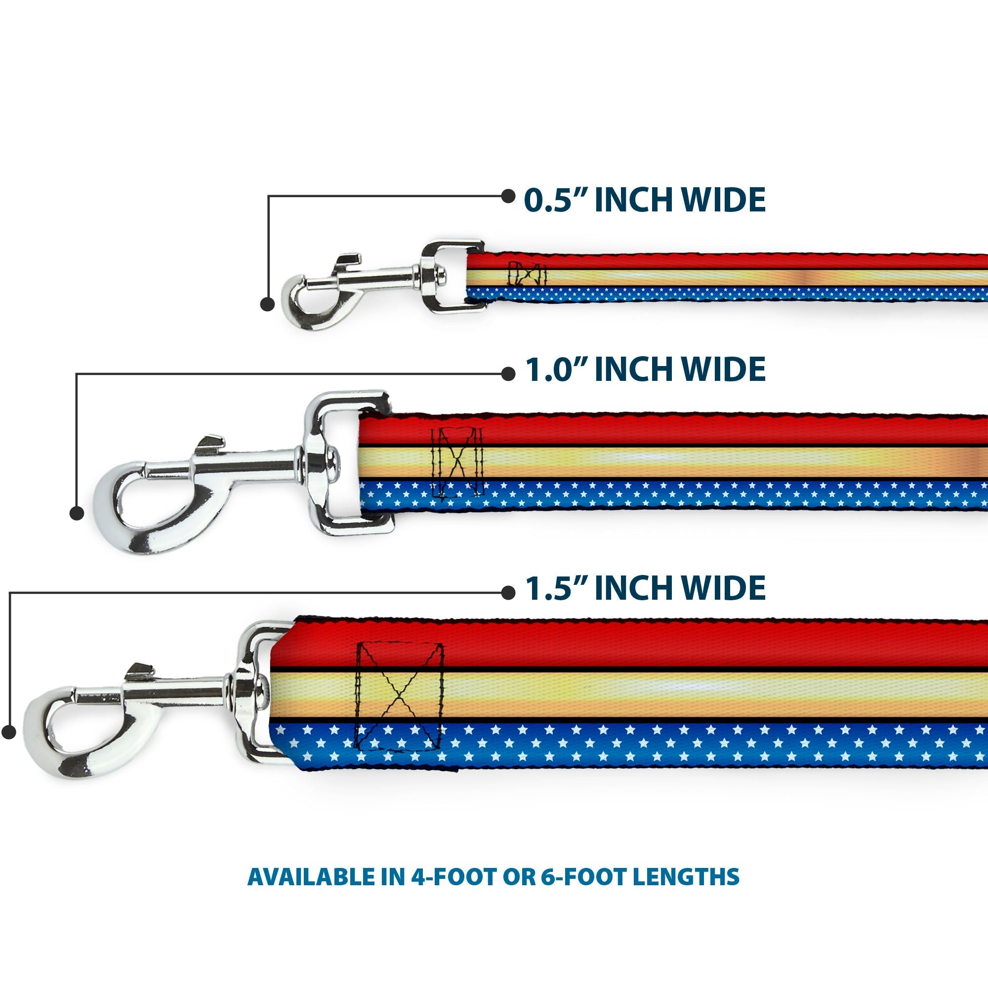 Dog Leash - Wonder Woman Stripe/Stars Red/Gold/Blue/White 