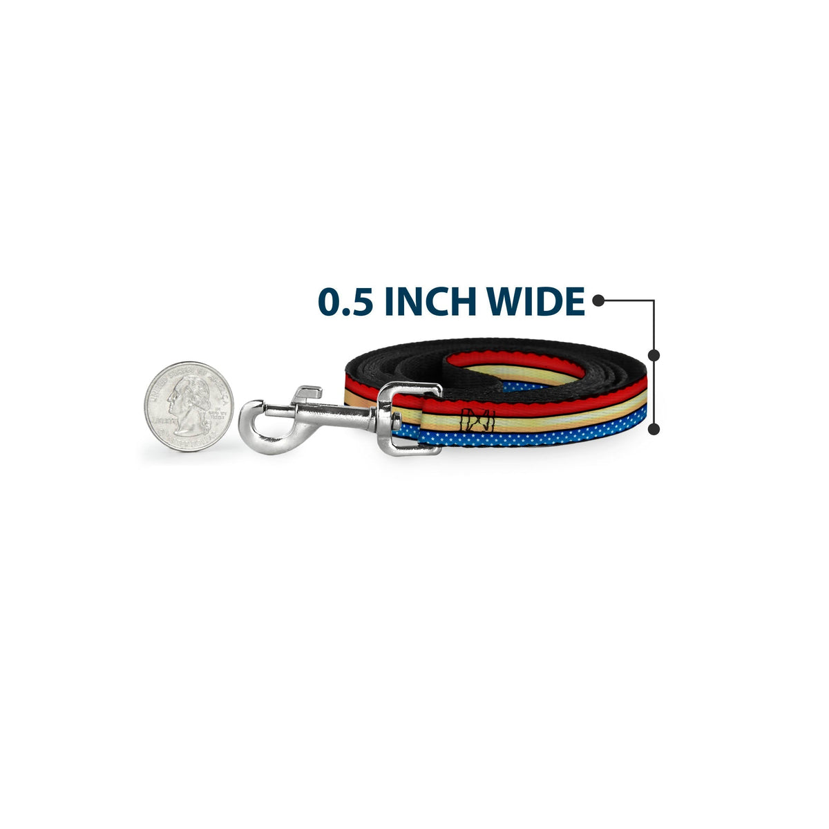 Dog Leash - Wonder Woman Stripe/Stars Red/Gold/Blue/White 