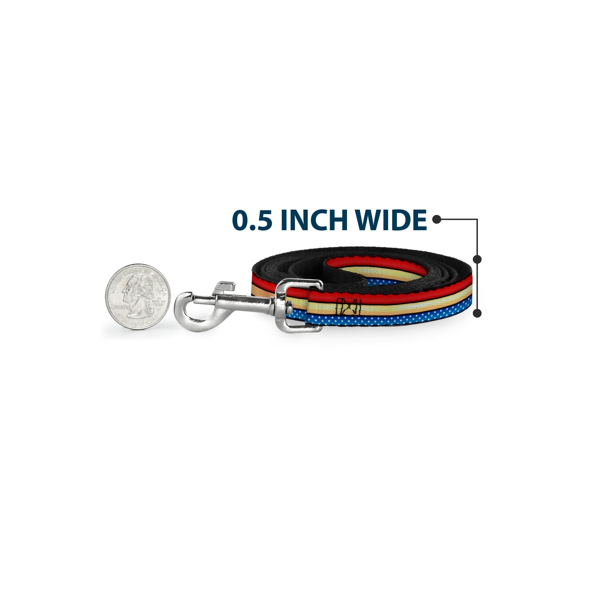 Dog Leash - Wonder Woman Stripe/Stars Red/Gold/Blue/White 