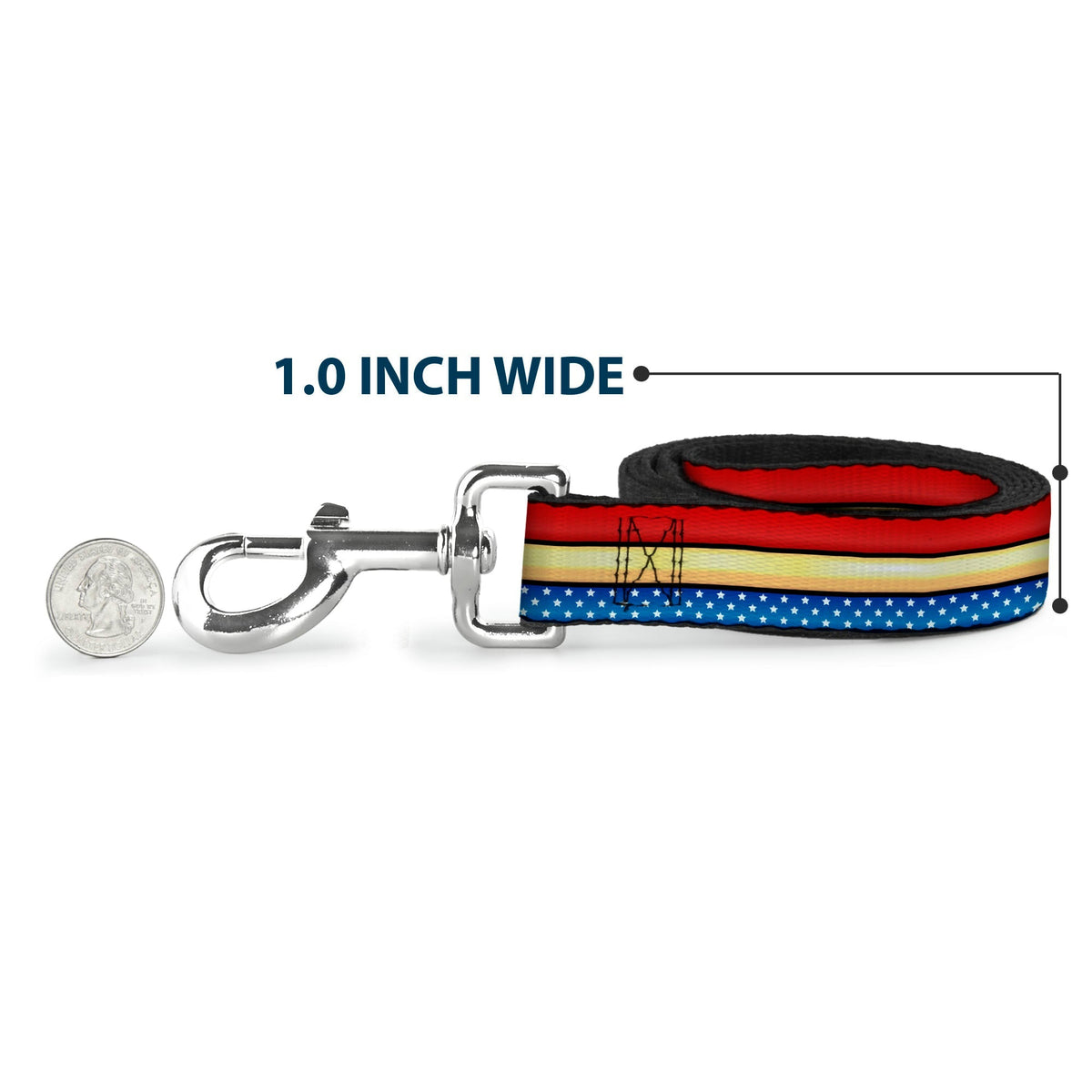 Dog Leash - Wonder Woman Stripe/Stars Red/Gold/Blue/White 