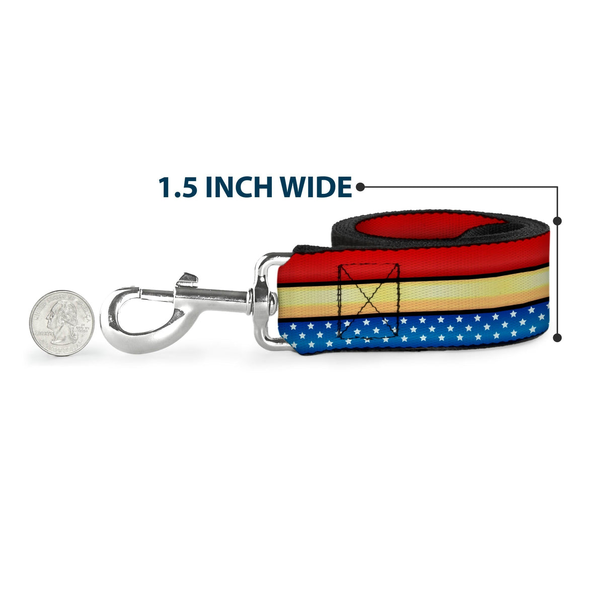 Dog Leash - Wonder Woman Stripe/Stars Red/Gold/Blue/White 