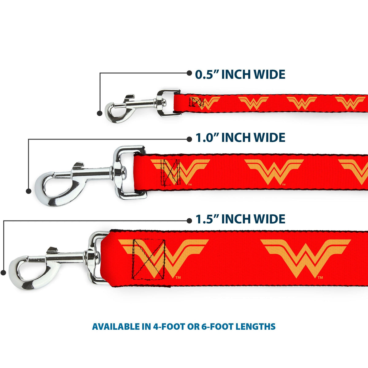 Dog Leash - DC League of Super-Pets Wonder Woman Logo Red/Yellow 