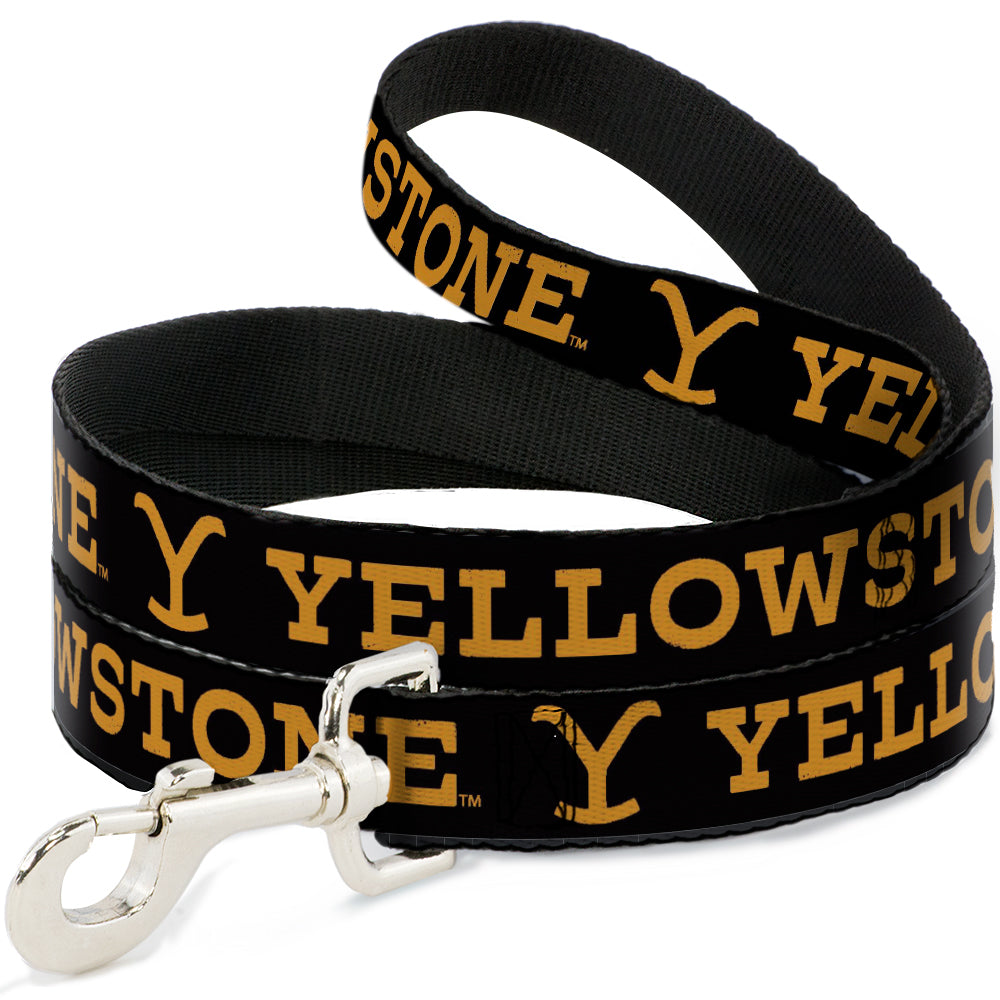 Dog Leash - YELLOWSTONE Text and Y Logo Weathered Black/Orange - HT Animal Supply