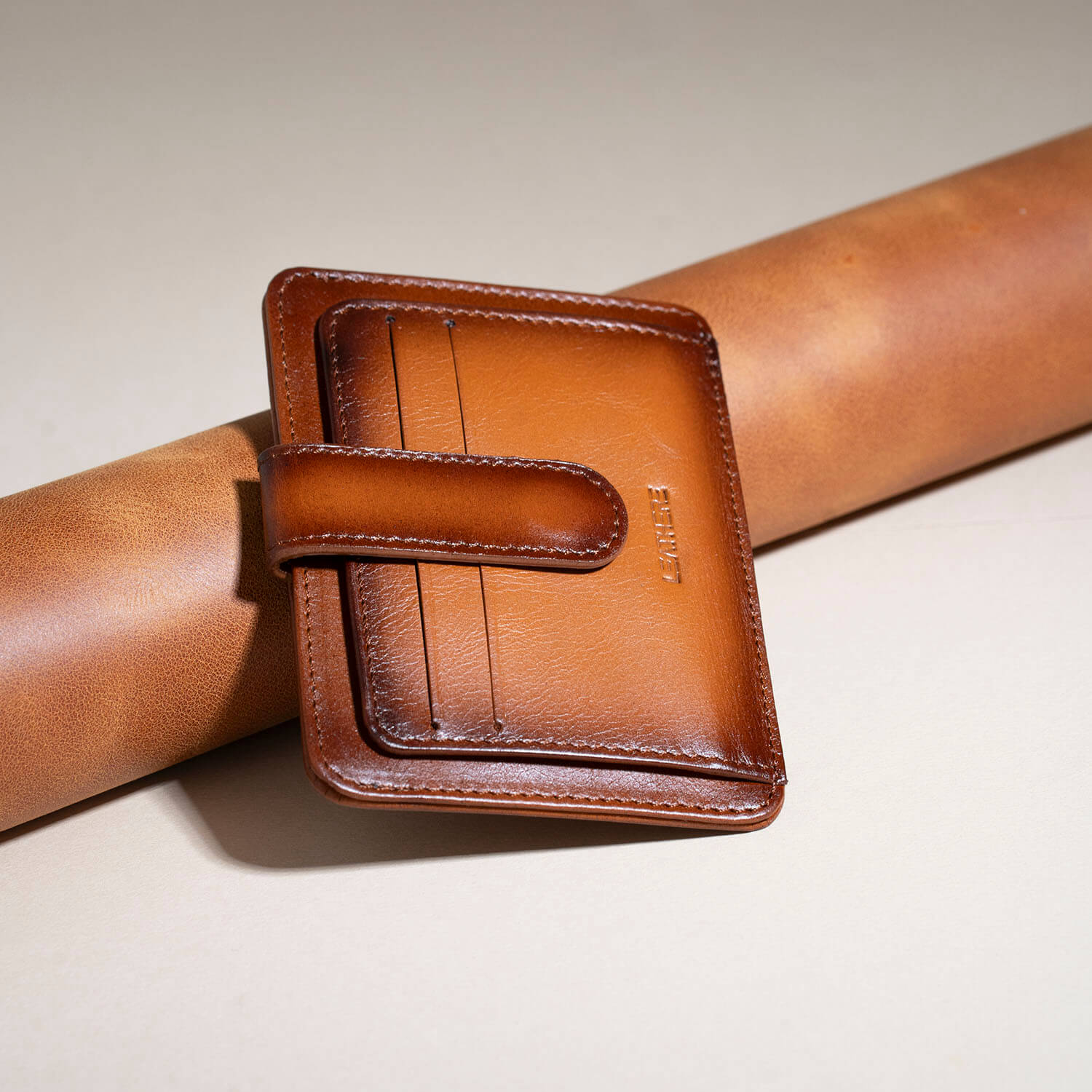 Leather Card Holder Wallet with ID Window Rich Brown Miami