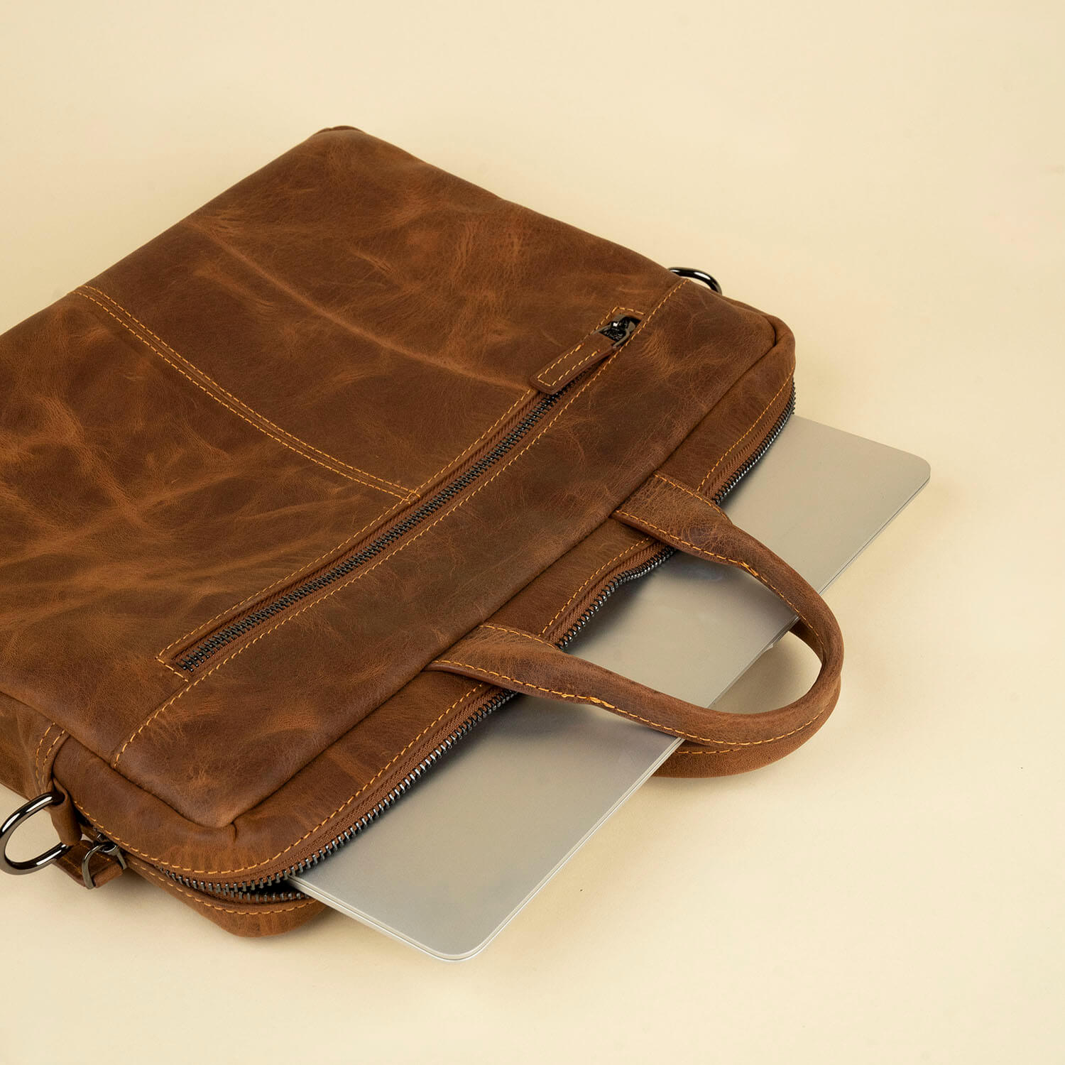 Classic Leather Laptop Bag Dark Brown Hollywood