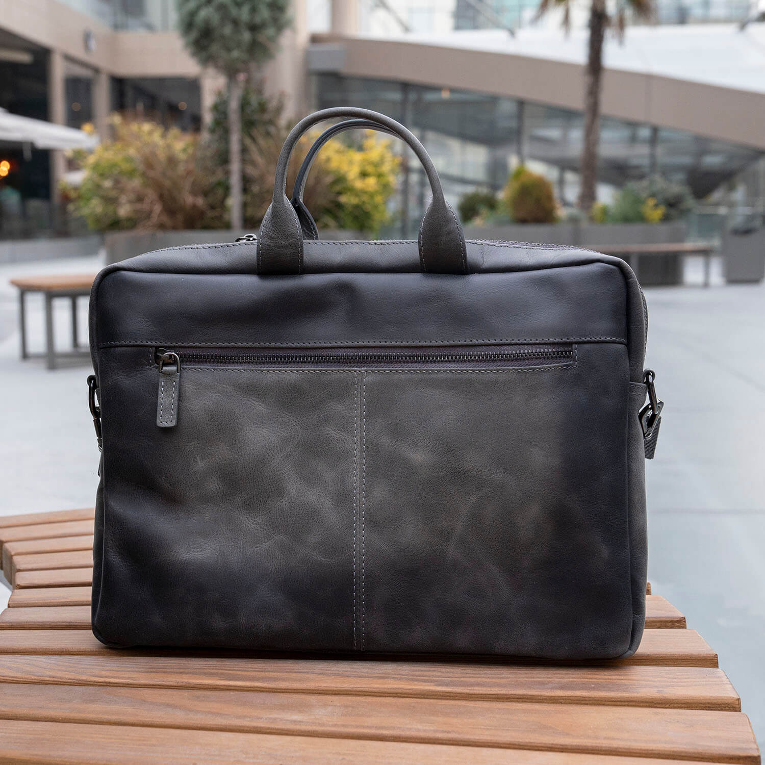 Classic Leather Laptop Bag Grey Hollywood