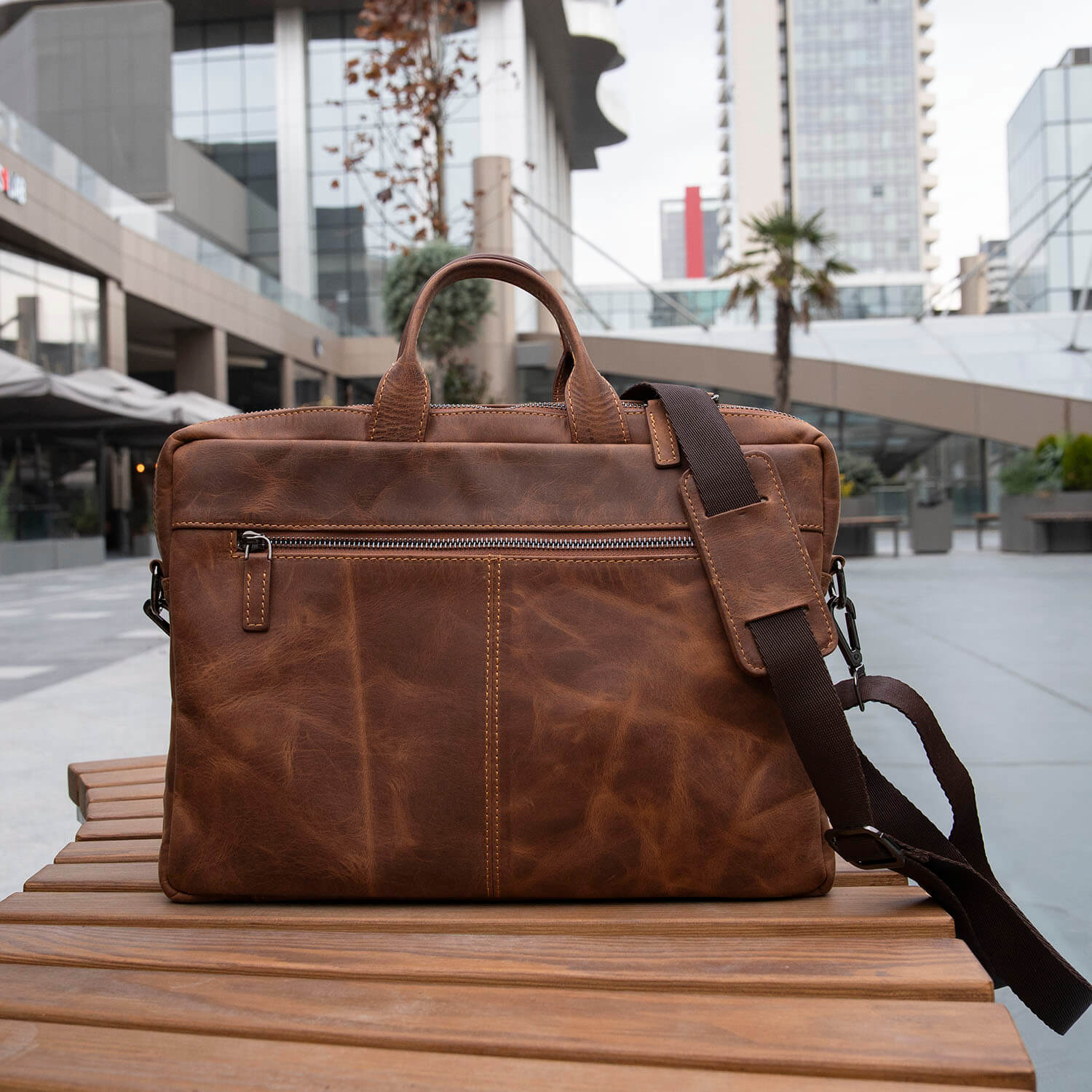 Classic Leather Laptop Bag Dark Brown Hollywood