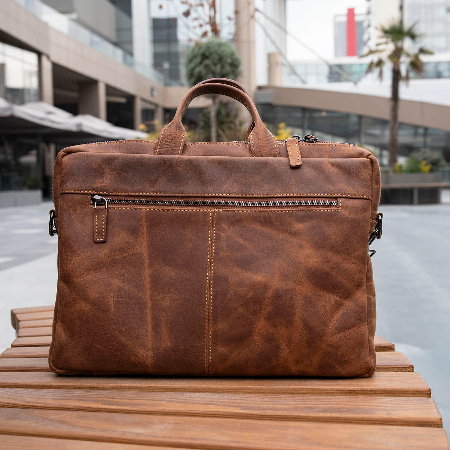 Classic Leather Laptop Bag Dark Brown Hollywood