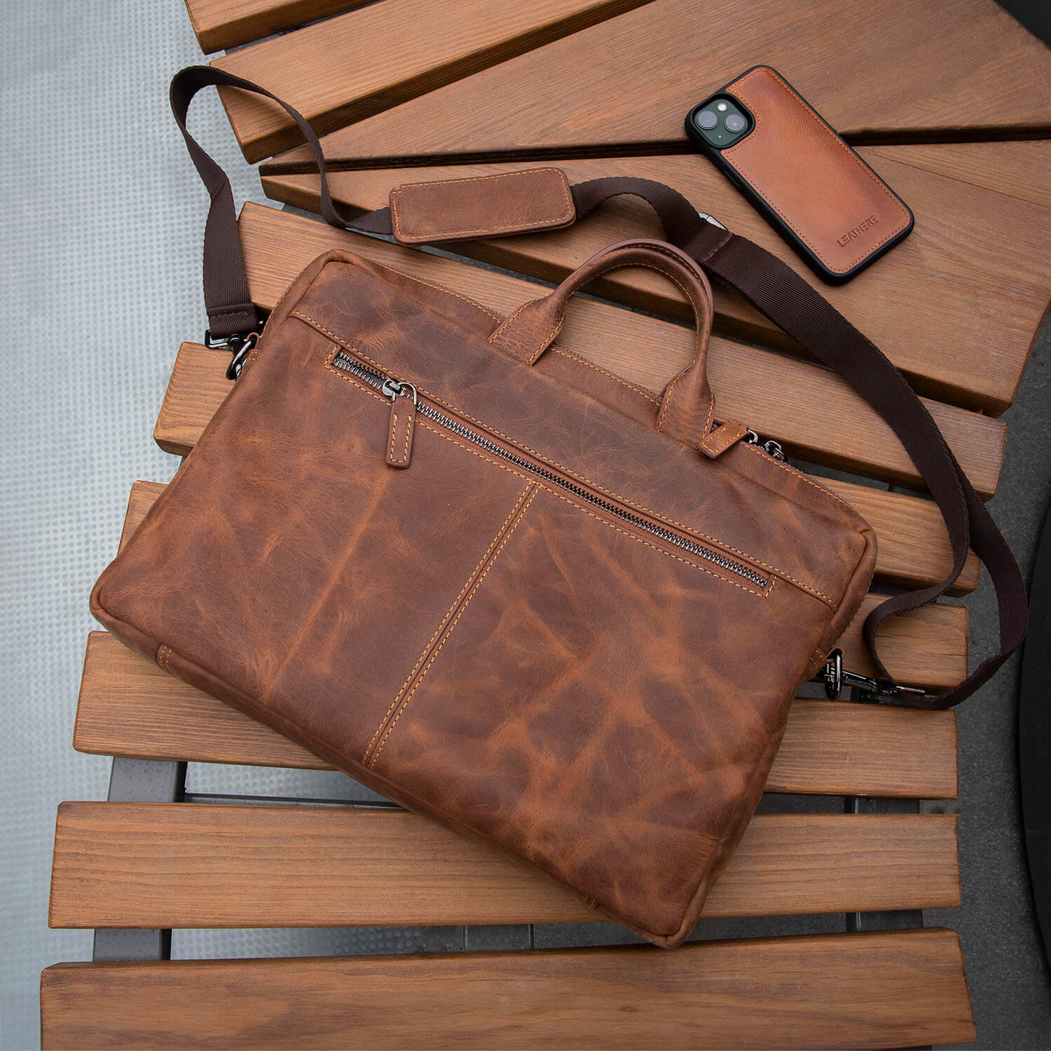 Classic Leather Laptop Bag Dark Brown Hollywood