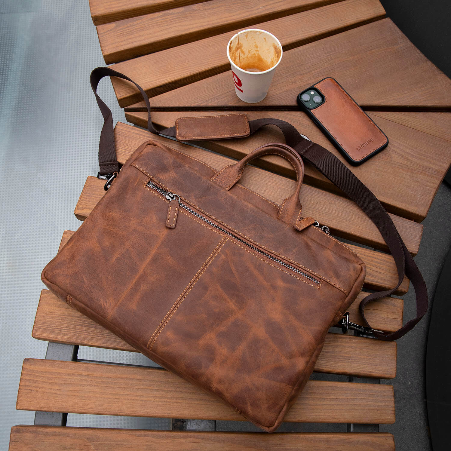 Classic Leather Laptop Bag Dark Brown Hollywood