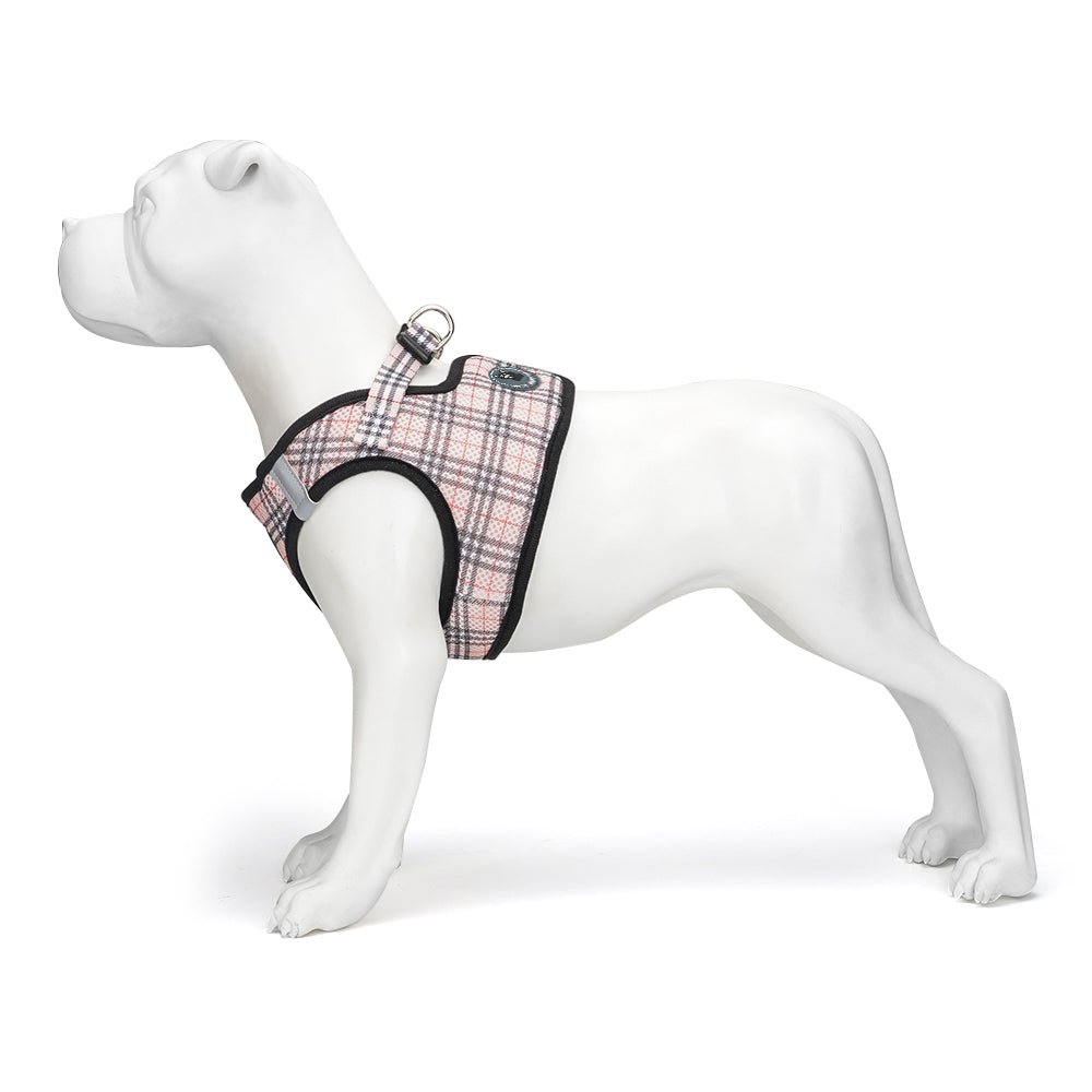 EcoBark – Beige Plaid Reflective Step-In Dog Harness