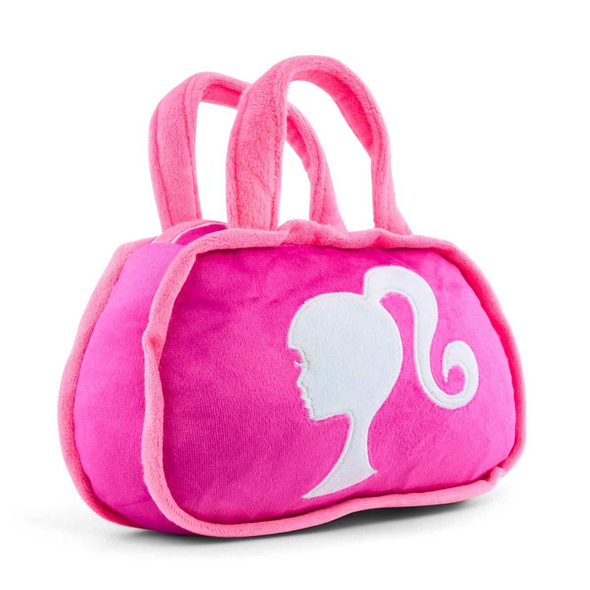 Dog Toy Squeaker Plush - Barbie Silhouette and Autograph Script Handbag Replica Pink/White